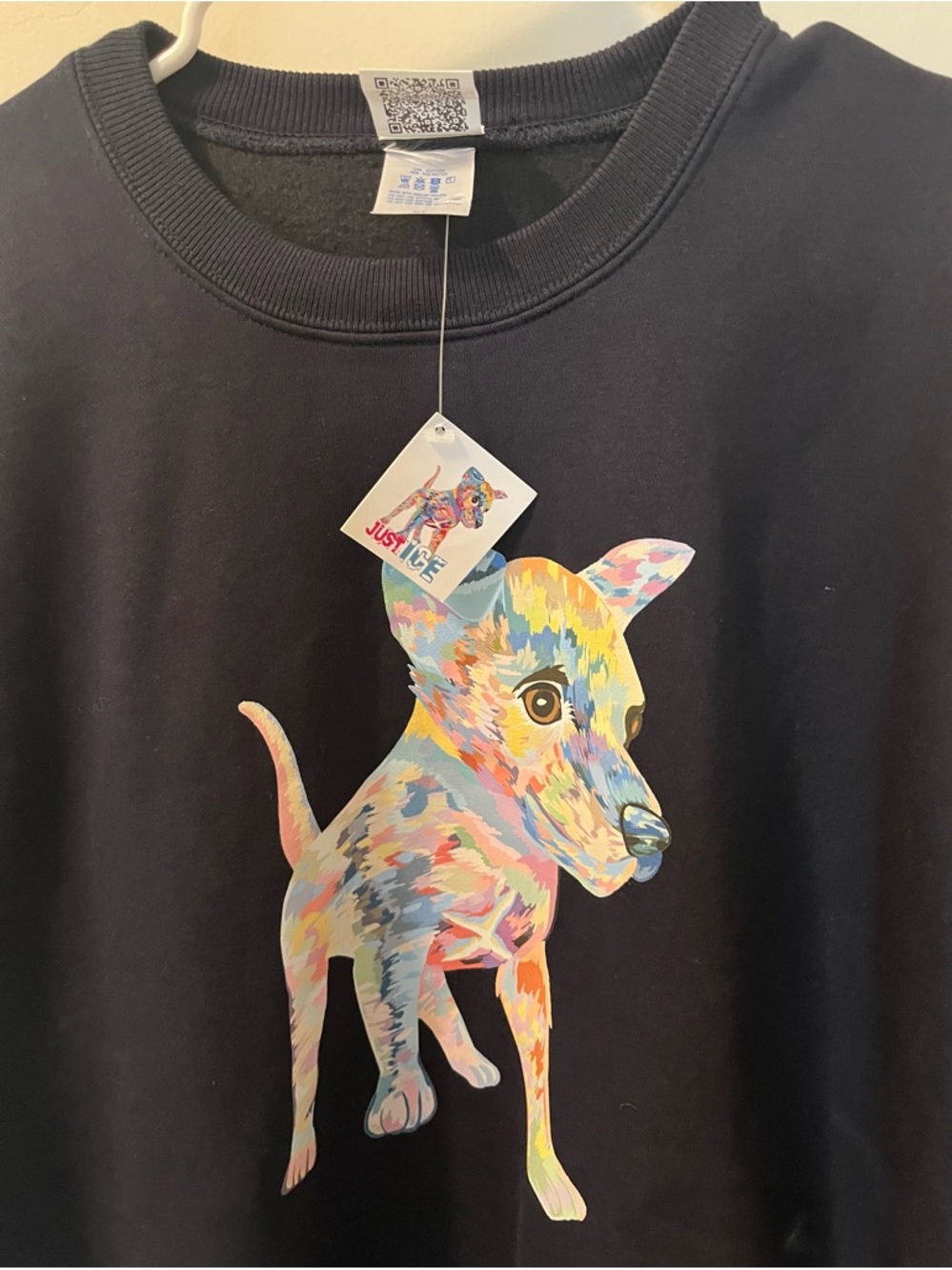 Justice Black Sweatshirt with Multicolor Puppy Graphic